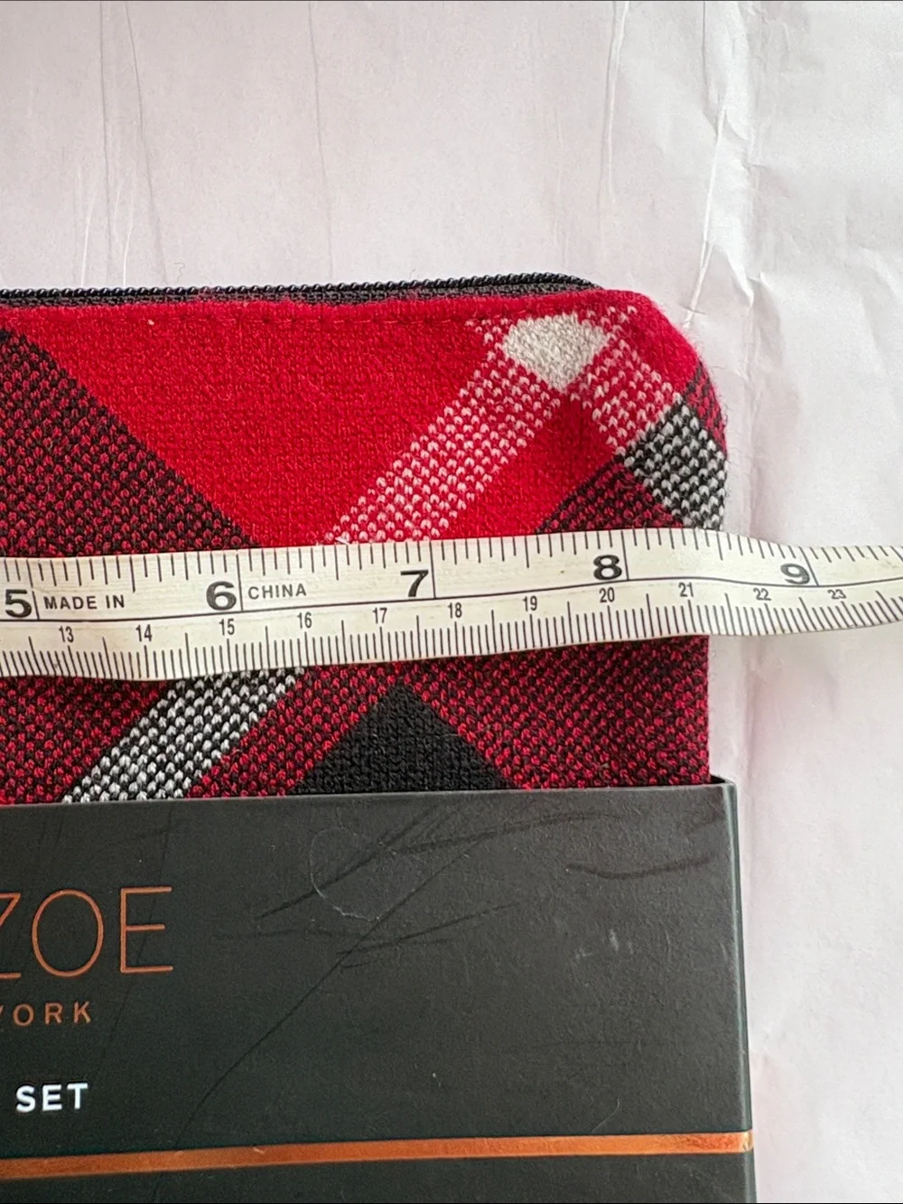 Rachel Zoe Red Black Plaid Wristlet with Tassel